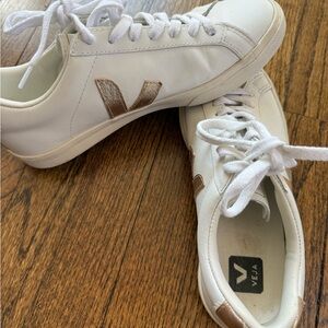 Veja White and Gold Sneakers